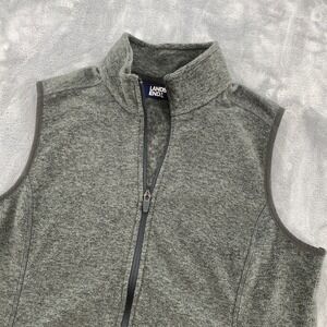 Lands End Gray Fleece Full Zip Vest Womens Small 6-8 Heathered Stand Collar